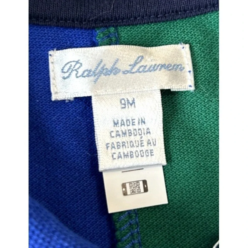 Ralph Lauren Baby Romper One Piece 9 Months Color Block Big Pony Rugby Style EUC